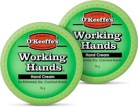 O'Keeffe's Working Hands, Frasco de 96 g, 2 Unidades – Crema de Manos para Manos Extremadamente Secas y Agrietadas | Aumenta Instantáneamente el Contenido de Humedad, Forma una capa Protectora y Evita  