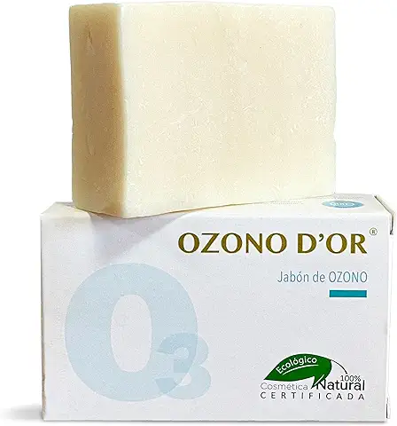OZONO D'OR - Jabón de Manos y Cuerpo 100% Natural Ecológico con Ozono Exfoliante, Acti Acné, Antibacteriano y Antifúngico | Jabón Facial Artesanos para Piel Grasa, Sensible o Atópica | 100 g  