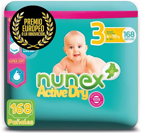 Pañales Bebé Active Dry Talla 3 (4-10 kg), 168 Pañales, Super Absorbente Extra Seco Protección Óptima para la Piel de tu Bebé  