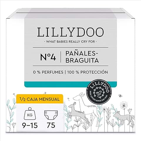 Pañales-braguita Hipoalergénicos LILLYDOO, Talla 4 (9-15 kg), 3 Paquetes de 25 Pañales Braguita (75 Pañales) (FSC Mix)  