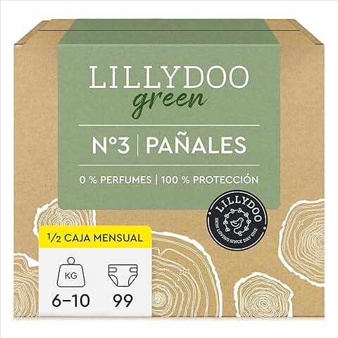 Pañales LILLYDOO Green con un Impacto Ambiental Reducido, Talla 3 (6-10 kg), 3 Paquetes de 33 Pañales (99 Pañales) (FSC Mix)  