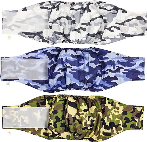 Pañales para Perro Cubre Panza Lavables [Juego de 3 Piezas] Pañales Reutilizables y Amigables con el Medio Ambiente (Camo, L)  