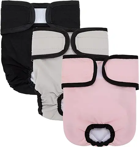 Pañales Reutilizables para Perros Lavables Pañales Sanitarios Ecológicos para Mascotas Hembra Fisiológica Ajustables Duraderos Altamente Absorbentes Rosa Gris Negro 3 Piezas  