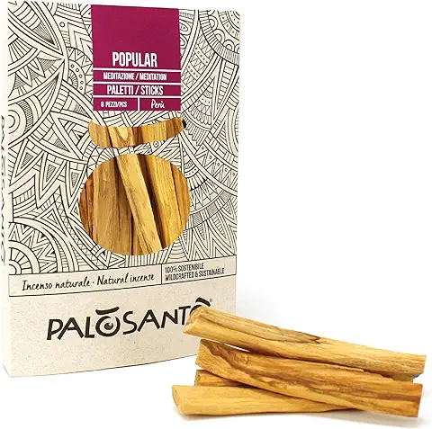 PALOSANTO - Palo Santo Incienso Natural Popular Ayabaca - 8 Palitos de Madera para Quemar - 60 70 Gramos Perú - Palo Santo Limpieza Energetica Yoga Meditación Etico y Sostenible  