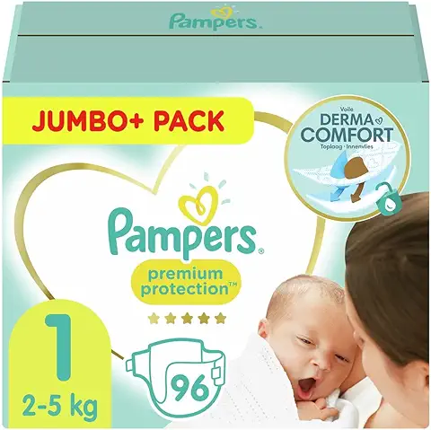 Pampers Premium Protection 81689089 Pañal Desechable Niño/niña 1 96 Pieza(s) - Pañales Desechables (Niño/niña, Tape Diaper, 2 kg, 5 kg, Multicolor, Velcro)  