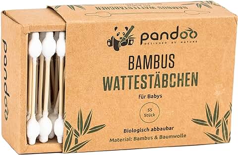 Pandoo 4 Hisopos de Algodón de Bambú para Bebés | 100% Biodegradable, Vegano y Sostenible | Hisopos de Algodón  
