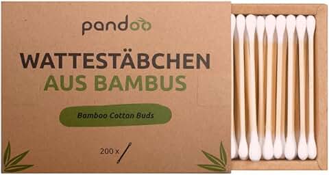 Pandoo Hisopos de Algodón y Bambú Biodegradables de Cultivo Orgánico | Bastoncillo Ecológico y Versátil | Aplicadores Sostenibles y Compostables | Resistencia al Agua | 4 Cajas de 200 (800) - 7.5 cm  