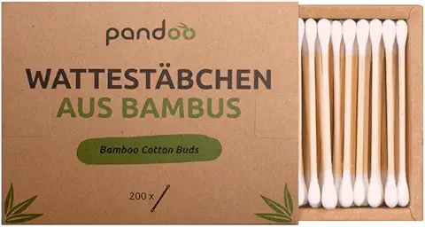 Pandoo Hisopos de Algodón y Bambú Biodegradables de Cultivo Orgánico | Bastoncillo Ecológico y Versátil | Aplicadores Sostenibles y Compostables | Resistencia al Agua | 4 Cajas de 200 (800) - 7.5 cm  