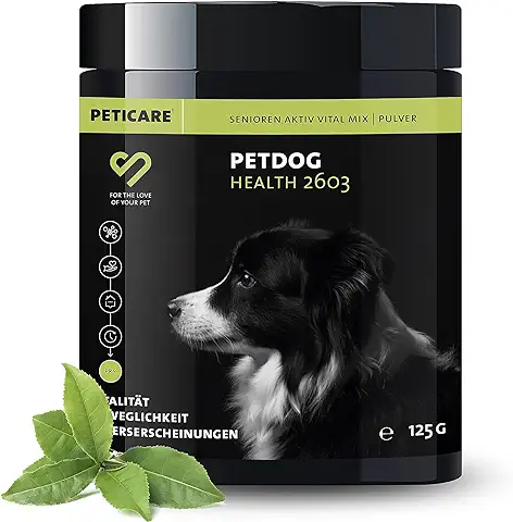 Peticare Senior Vital Mix Polvo para Perros Mayores | Alimento Complementario Natural con Mejillón de Labios Verdes, MSM, Cúrcuma | Promueve la Vitalidad | PetDog Health 2603 (125 g)  