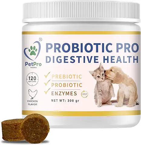 PetPro PHARMA - Probiotic Pro - Complemento para Perros y Gatos. Salud Digestiva y Refuerzo Inmunológico, 120 Masticables, con Probióticos, Prebióticos y Enzimas Digestivos.  