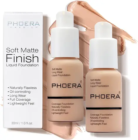 PHOERA base Maquillaje,2 Piezas base Maquillaje Cobertura Total,base Maquillaje alta Cobertura,Resistente al agua de Larga Duración Oculta las Imperfecciones para una tez Suave (2 Piezas 103)  