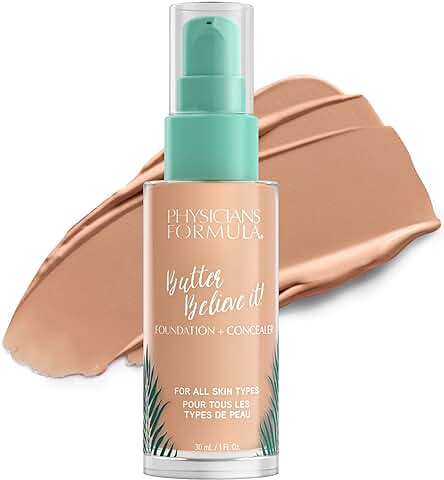 Physicians Formula, Murumuru Butter Believe It! Foundation + Concealer, Base Cremosa de Maquillaje y Corrector para un Brillo Radiante, con Manteca de Murumuru, Cupuaçu y Tucuma, Light-to-Medium  