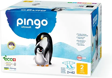 Pingo - Pañales Talla 2 Mini -2 paquetes de 42 unidades- 3-6 kg -Pañales para bebé - Anti-alergénicos sin perfume- Máxima Absorción - Pañales ecológicos - Pieles sensibles - Color Blanco