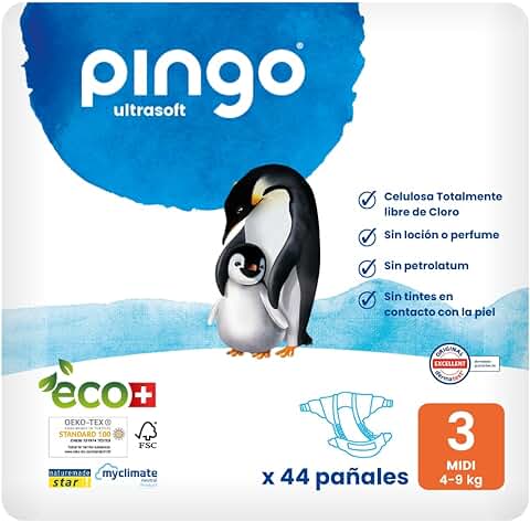 Pingo Pañales Talla 3 Midi (4-9 kg) - Caja de 44 Pañales  