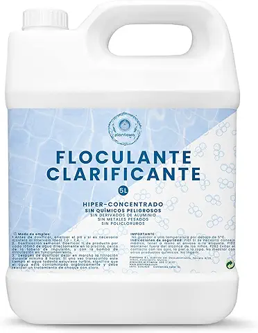 PLANTAWA Floculante Líquido para Piscinas, 5 Litros, Clarificador Agua, Clarificante, Eliminador de Turbidez, Agrupa Partículas en Suspensión, Piscina y SPA Seguro para Toda la Familia.  