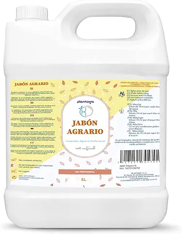 PLANTAWA Jabón Potasico 5L de Acción por Contacto | Jabón Agrario Biodegradable Solución Natural Contra Mosca Blanca, Pulgón, Hongos, Araña en Plantas | Jabón Negro para Tus Plantas y Huerto  