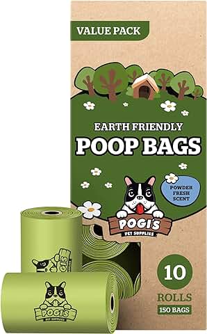 Pogi's Poop Bags - Bolsas para Excremento de Perro - 10 Rollos (150 Bolsas) - Grandes, Biodegradables, Perfumadas, Herméticas  