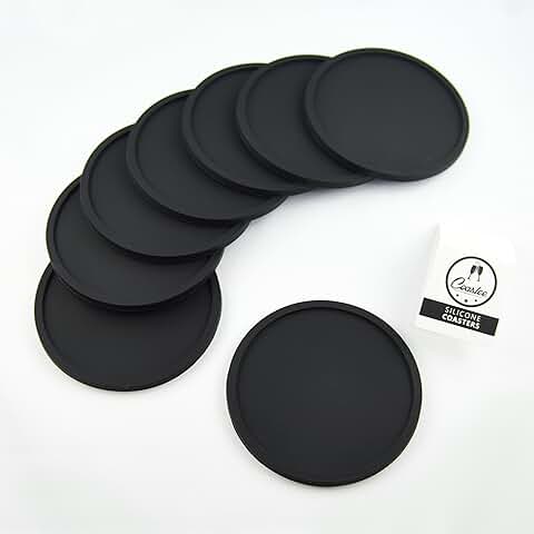 Posavasos de Silicona, (8 unidades, para bar, Salón o Cocina), Color Negro  
