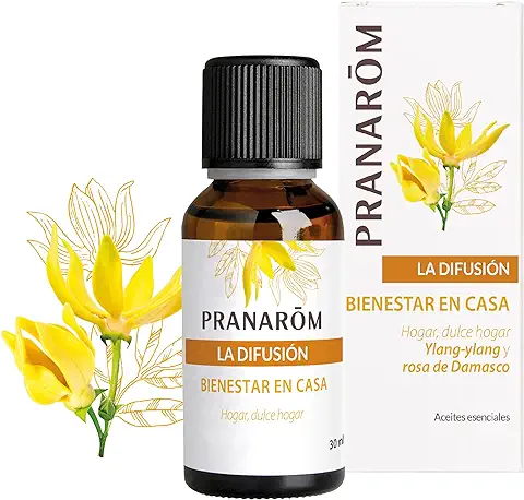 PRANARÔM - Difusión - Bienestar en Casa - Aceites Eseciales 100% Puros - Naturales y Bio - Mezcla Relajante y Cálido con Vainilla, Ylang-Ylang y Rosa de Damasco - 30ml.  