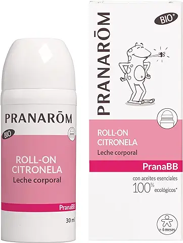 PRANARÔM - PranaBB - Roll-On Citronela - Leche Corporal Bio - Protección Natural para Bebe y Niño Desde 6 Meses - Prevención Picaduras - Mosquitos e Insectos - Protección Larga Duración - 30ml.  