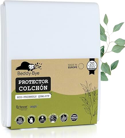 Protector Colchon 80x200-40 cm Impermeable Certificado Oeko-Tex® ~ Cubre de Cama en Fibra Lujosa Tencel™ Ecológica ~ Forma Funda Ajustable
