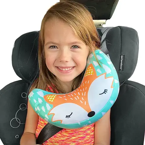 Protector de cabeza y cinturón de seguridad para niños en el coche Brunoko - Combinación de reposacabezas y almohadilla para cinturón de seguridad - Cojín para el cuello infantil en el coche cómodo