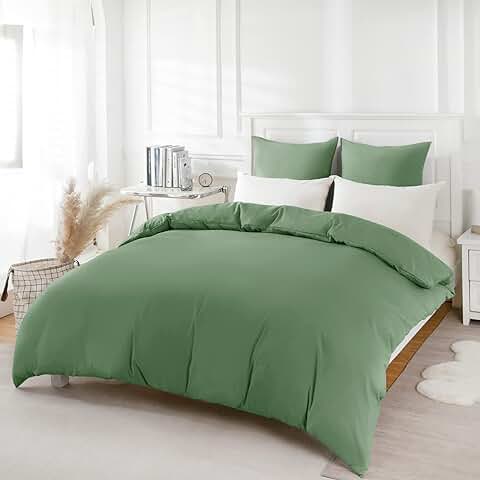 REDKEY Funda Nordica Cama 90,Juego de Funda de Edredon 135x200 y 1 Funda de Almohada 80x80cm - Juego de Cama de Microfibra Cepillada Suave (Verde Hierba)  