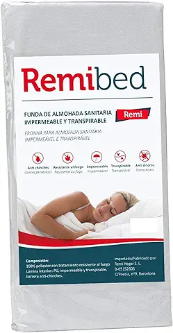 Remi Hogar | Funda de Almohada anti Chinches | Almohada 90 ( 90 x 40 ) | OEKO-TEX 100 | Impermeable | Transpirable |Sin Productos Químicos Añadidos | Fabricado en España | Material Textil Ecológico  