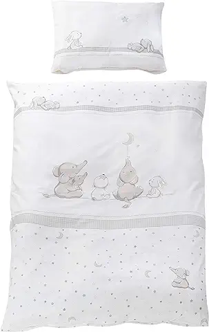 Roba Ropa de Cuna Infantil Sternenzauber, 2 Piezas, Algodón, Funda Nórdica 100 x 135 + Funda de Almohada 40 x 60 cm, Estampado con Estrellas y Elefantes  
