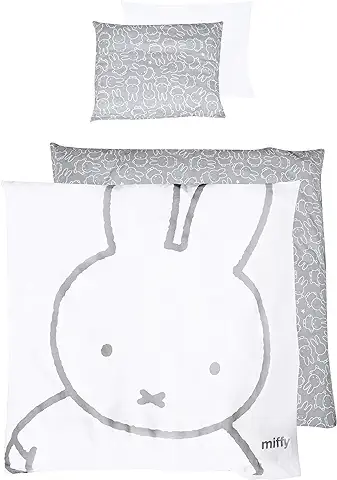 roba Ropa de Cuna para Bebés miffy, 2 Piezas, Algodón, Funda Nórdica 80 x 80 + Funda de Almohada 40 x 35 cm, Motivo de Conejito