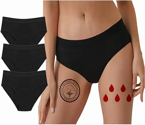 Ronronner Bragas Menstruales,Bragas Menstruales Absorbentes = 4-5 Tampones,Lavable y Reutilizable,Puro Algodón Ecológico,Bragas Menstruales Flujo Abundante de Mujer,Protección de Fugas de Orina  
