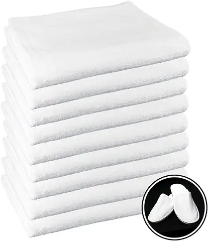 ROYAL EUROPE TEXTILE SL 10 Toallas Lavabo 100% Algodón Medidas 50x100cms., más Unas Cómodas Zapatillas Talla única de Regalo. Color Blanco. 450 Gramos/m2.  