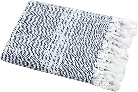 SALBAKOS Toalla de Algodón Ecológica Increíblemente Suave y Espiga para SPA, Piscina, Sauna y Merienda de Picnic Peshtemal Azul  