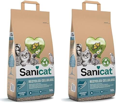 Sanicat - Lecho Absorbente Multipet de Celulosa Reciclada | Absorción Superior y Control de Olores | Producto Ecológico y Biodegradable | 10L de Capacidad (Paquete de 2)  
