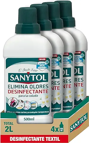 Sanytol – Desinfectante Textil, Elimina Gérmenes y Malos Olores de la Ropa Sin Lejía - Pack de 4 x 500 ML = 2L  