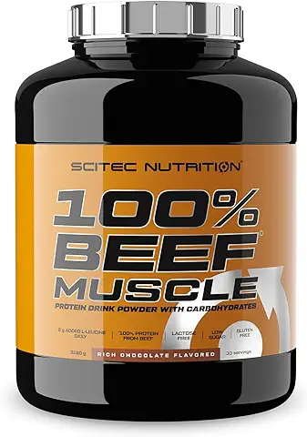 Scitec Nutrition 100% Beef Muscle, Bebida Proteica en Polvo Aromatizada con Carbohidratos, L-leucina y Edulcorantes, sin Lactosa, sin Gluten, baja en Azúcar, 3180 g, Chocolate  