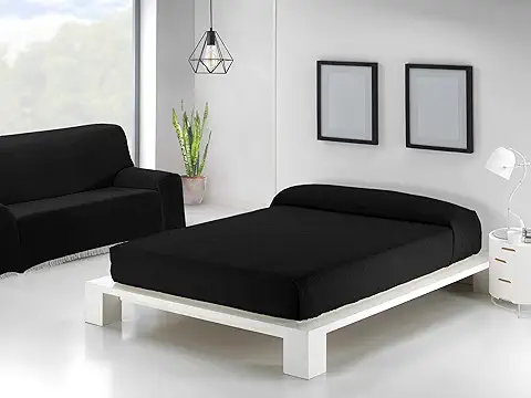 Sedalinne - Colcha Multiusos Lisa - Tejido 85% Algodón/15% Poliéster. Textil Ecológico y Transpirable. 140x180 cm - Sofá 1 Plaza. Color Negro  