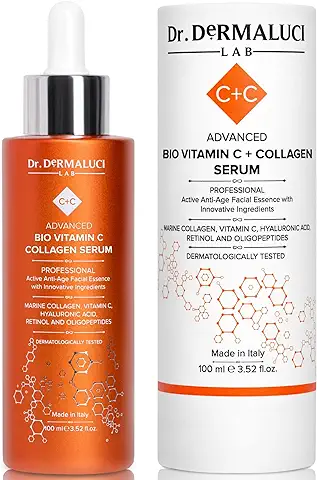 Serum Vitamina C Facial Colageno Acido Hialuronico Retinol BIO 100ML | Aloe Vera Oligopéptido | Anti-edad Antioxidante Iluminador Equilibrante Sebo |Cosméticos Naturales |Cuidado de la Piel |Italia  