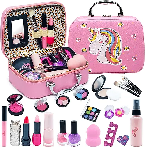 Set de Maquillaje para Niños Niñas - 28 PCS Unicornio Kit de Maquillaje Niñas Kit de Juguete de Maletin Maquillaje Niñas,Juego de Simulación,Cumpleaños Regalo para Niños de 3,4,5,6,7,8,9,10 Años  