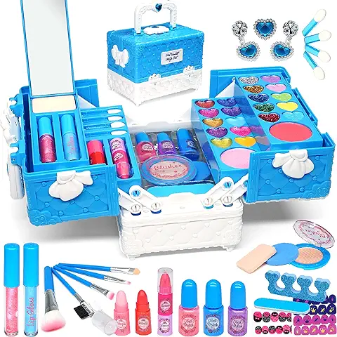 Set de Maquillaje para Niños Niñas - 48 PCS Kit de Juguete de Maletin Maquillaje Niñas No Tóxico,Frozen Cosmético,Juego de Simulación,Cumpleaños Regalo para Niños de 3,4,5,6,7,8,9,10 Años  