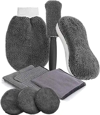 Set Limpieza Coche Kit Lavado de Auto Toalla de Mitón de Microfibra Toalla de Lavado de Auto Esponjas Cepillo para Llantas Juego de Lavado del Coche  