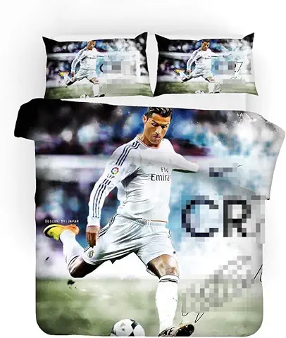 SK-PBB - Juego de ropa de cama de 3 Piezas con Cremallera, 100 % Microfibra, Football Star, Estampado 3D (Ronaldo2, 135 x 200 cm)  