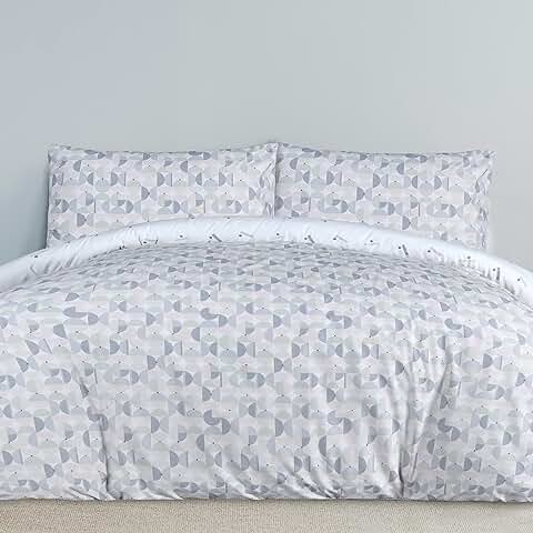 Sleepdown Circle Geo - Juego de Funda de Edredón Reversible con Fundas de Almohada, Ropa de Cama Suave de Fácil Cuidado, Color Azul - King (230 cm x 220 cm)  