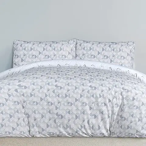 Sleepdown Circle Geo - Juego de Funda de Edredón Reversible con Fundas de Almohada, Ropa de Cama Suave de Fácil Cuidado, Color Azul - King (230 cm x 220 cm)  