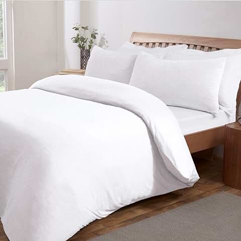 Sleepdown Jersey Melange - Juego de Funda de Edredón con Fundas de Almohada, Color Blanco Cálido y Acogedor de Fácil Cuidado, Color Blanco  