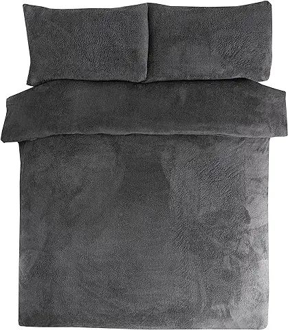 Sleepdown Juego de Funda de Edredón de Forro Polar con Funda de Almohada Térmica, Cálida, Súper Suave, Individual, Color Carbón, Suelto  