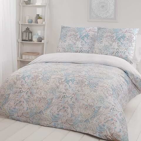 Sleepdown Juego de Funda de Edredón Reversible con Estampado Sutil, Color Verde Azulado, Ultrasuave, de Fácil Cuidado, Hipoalergénico, 200 cm x 200 cm + 2 Fundas de Almohada de 80 cm x 80 cm  