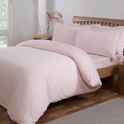 Sleepdown Juego de Funda de Edredón Reversible con Fundas de Almohada, Tamaño King (230 x 220 cm), Diseño de Rayas, Color Rosa y Blanco  