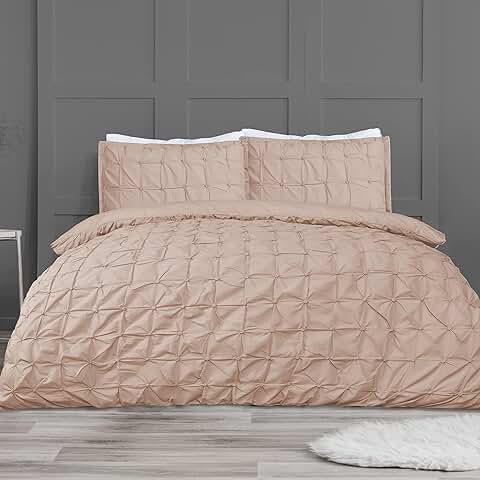 Sleepdown - Juego de Funda de Edredón Suave con Fundas de Almohada para Cama Doble (200 x 200 cm), Diseño Plisado, Color Rosa, set Edredón Doble  