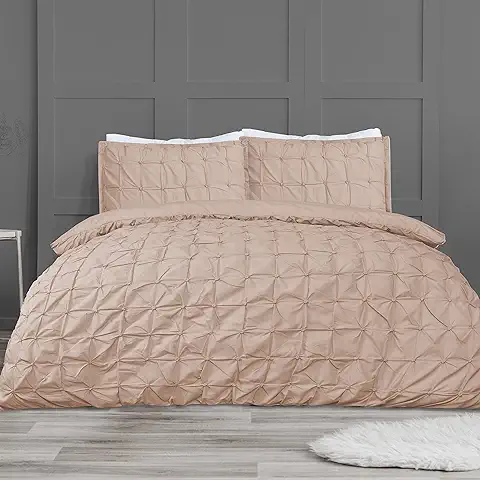Sleepdown - Juego de Funda de Edredón Suave con Fundas de Almohada para Cama Doble (200 x 200 cm), Diseño Plisado, Color Rosa, set Edredón Doble  